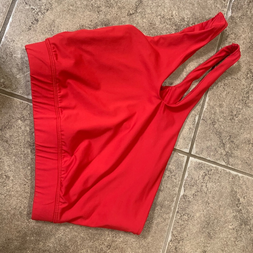 Red one shoulder cut out top